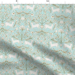Soft Blue Woodland Fabric - Forest Frolic by tarareed - Deer Baby Boy Nursery Elegant Fawn Woods Nature  Fabric by the Yard by Spoonflower