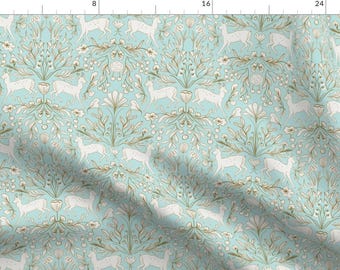 Soft Blue Woodland Fabric - Forest Frolic by tarareed - Deer Baby Boy Nursery Elegant Fawn Woods Nature  Fabric by the Yard by Spoonflower
