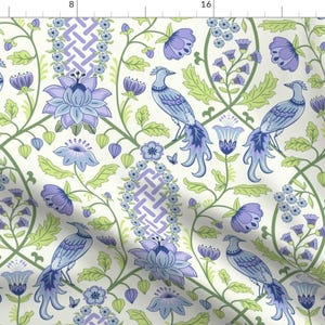 Chinoiserie Fabric - Pastel Chinoiserie by misentangledvision - Exotic Birds Grandmillenial Sky Blue Lilac Fabric by the Yard by Spoonflower
