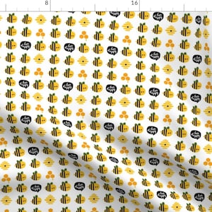 Bee Fabric - Bee Happy By Penguinhouse - Cute Tiny Bee Honeycomb Hive Summer Baby Nursery Decor Cotton Fabric By The Yard With Spoonflower