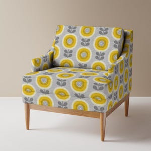 Mid Century Geblümter Polsterstoff - Midcentury Sonnenblumen von ottomanbrim - Skandinavischer Grau Gelber Stoff Schüttgut mit Löffelblume Bild 7