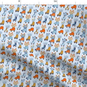 Retro Roller Skates Blue Fabric - Flower Power By Alenkakarabanova - Retro Skating Rink Roller Cotton Fabric By The Yard With Spoonflower