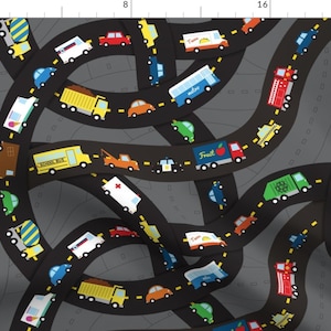 Highways Fabric - Bumper To Bumper By Lellobird - Highways Car Trucks Vehicle Kids Quilt Cotton Fabric By The Yard With Spoonflower