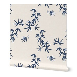 Bamboo Wallpaper Denim Bamboo Leaves by Kimsa Denim Blue - Etsy