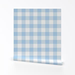 Blue Wallpaper - Buffalo Plaid Blue White By Sugarpinedesign - Blue Custom Printed Removable Self Adhesive Wallpaper Roll by Spoonflower