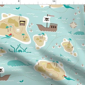 Pirate Map Fabric - Pirate Treasure Map By Heleenvanbuul - Pirate Ship Treasure Map Boys Nursery Cotton Fabric By The Yard With Spoonflower