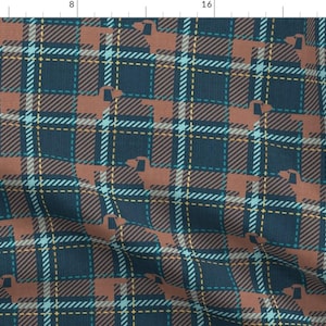Dachshund Dog Plaid Fabric - Tartan Doxie by selmacardoso - Whimsical Tartan Blue Brown Hound Dog  Fabric by the Yard by Spoonflower