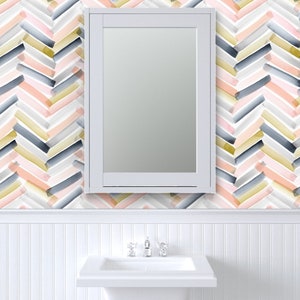 Chevron Wallpaper Blush Navy By Crystal Walen Modern Home Nursery Custom Printed Removable Self Adhesive Wallpaper Roll by Spoonflower image 8