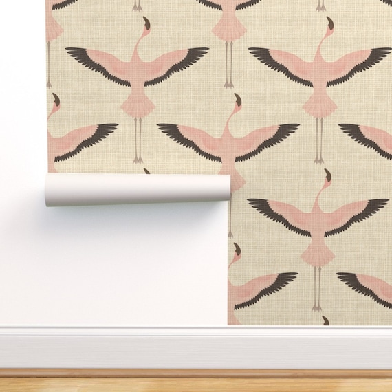 Flamingo Wallpaper Flamingos on Natural Linen by Studioxtine - Etsy