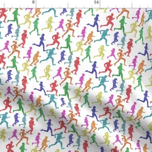 Rainbow Runners Fabric - Rainbow Runners By Landpenguin - Running Sports Cotton Fabric By The Yard With Spoonflower