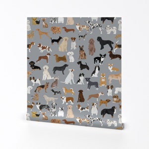 Dogs Wallpaper - Gray Cute Dog Breed Design By Petfriendly - Gray Brown Custom Printed Removable Self Adhesive Wallpaper Roll by Spoonflower