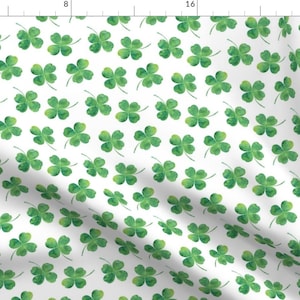 Four Leaf Clover Fabric - Shamrock Toss Watercolor White By Littlearrowdesign - Four Leaf Clover Cotton Fabric By The Yard With Spoonflower