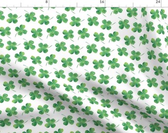 Four Leaf Clover Fabric - Shamrock Toss Watercolor White By Littlearrowdesign - Four Leaf Clover Cotton Fabric By The Yard With Spoonflower