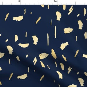 Abstract Brushstrokes Fabric - Yellow Paint Blobs On Blue By Jenlats - Blue Yellow Abstract Fluid Cotton Fabric By The Yard With Spoonflower