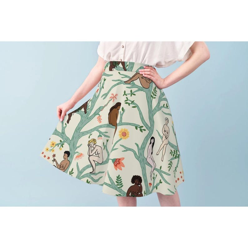 Boho Women Apparel Fabric - Women In Trees by dasbrooklyn - Floral Trees Turquoise Botanical Naked Feminist Clothing Fabric by Spoonflower image 4
