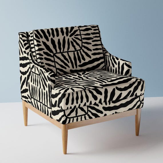 Modern Botanical Upholstery Fabric- Leaf Abstract Black by eti_enne - Geometric Leaf Black Cream Ivory  Fabric By The Yard With Spoonflower