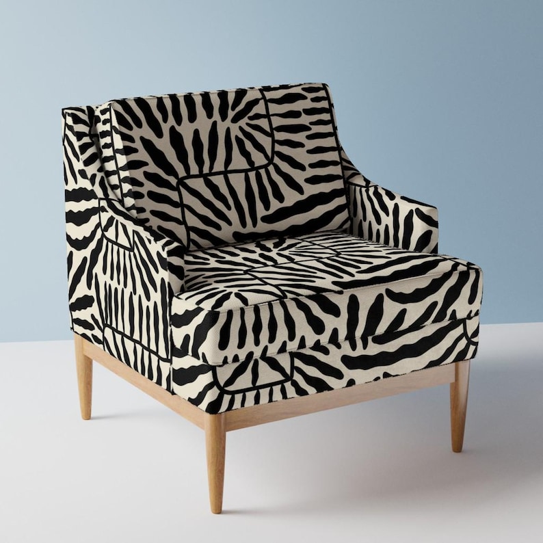 Tessuto per tappezzeria moderno con motivo botanico - Foglia astratta nera di eti_enne - Tessuto geometrico con foglia nera, crema e avorio tagliato su misura con Spoonflower immagine 1
