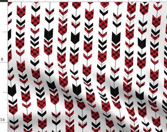 Red Fabric - Buffalo Plaid Arrows (Small Scale) Custom Red By Littlearrowdesign - Red Plaid Arrow Cotton Fabric By The Yard With Spoonflower