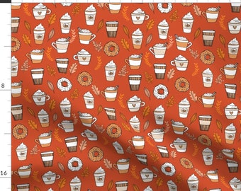 Coffee Fabric - Pumpkin Spice Latte Coffee And Donuts Fall Autumn Rust By Andrea Lauren - Cotton Fabric by the Yard With Spoonflower