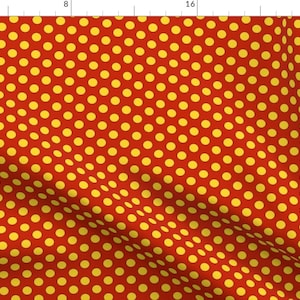 Retro Yellow Dot Fabric - Yellow Dots On Red By Whimzwhirled - Retro Red + Yellow Cotton Fabric By The Yard With Spoonflower