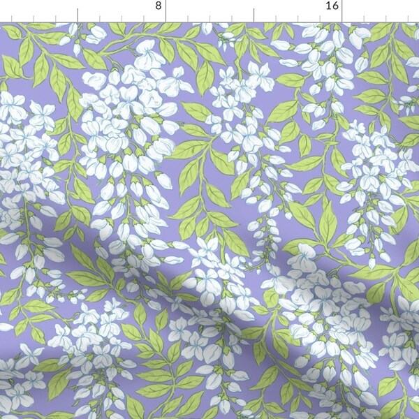 Spring Floral Fabric - Wisteria by emikundesigns - Wisteria Vine Botanical Purple Green Flora Large Scale Fabric by the Yard by Spoonflower