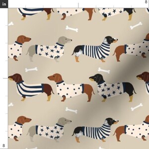 Dachshund In Sweaters Fabric - Dachshund Dog Fabric By Petfriendly - Baby Nursery Dog On Tan Cotton Fabric By The Yard With Spoonflower imagen 3