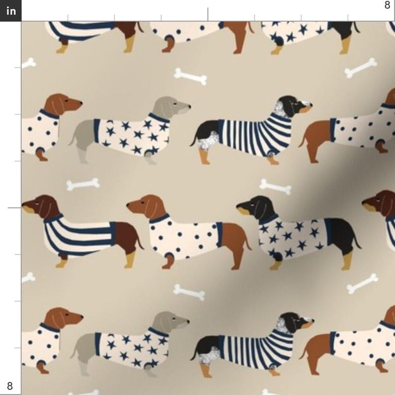 Dachshund In Sweaters Fabric - Dachshund Dog Fabric By Petfriendly - Baby Nursery Dog On Tan Cotton Fabric By The Yard With Spoonflower imagen 3