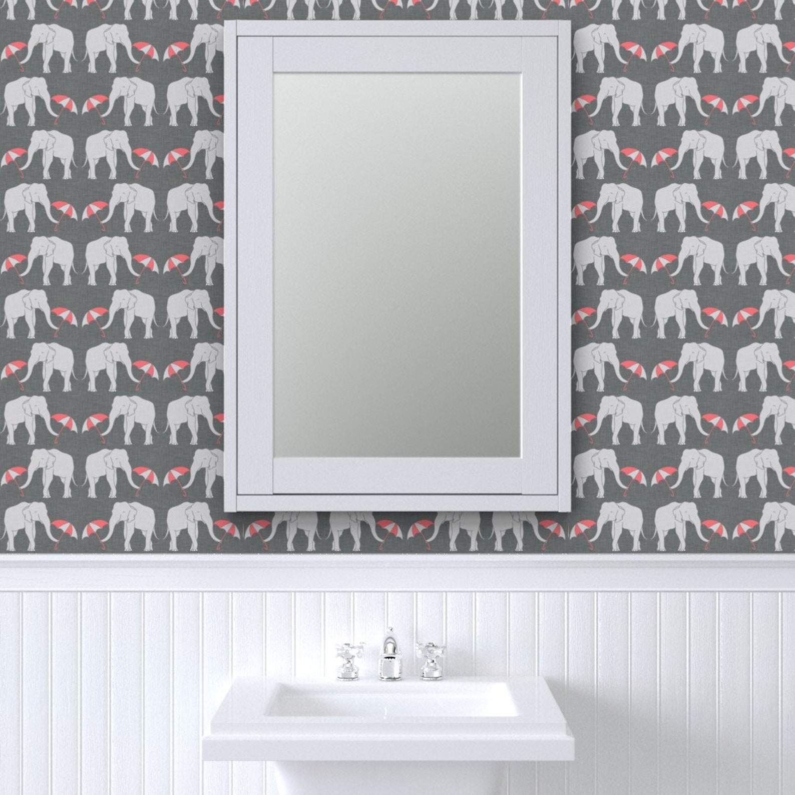 Elephant Wallpaper Elephant and Umbrella Coral by Holli - Etsy