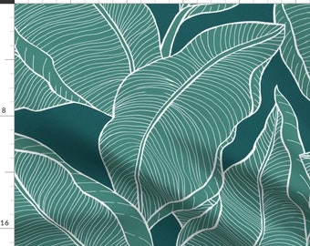 Banana Leaf Fabric - Jungle Leaves by maliuana - Dark Blue Green Jade Green Tropical Rainforest Fabric by the Yard by Spoonflower