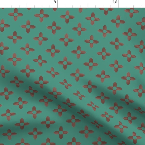 Retro Diamond Fabric - New Mexican Sun By Yesterdaycollection - Terracotta Teal Turquoise Decor Cotton Fabric By The Yard With Spoonflower