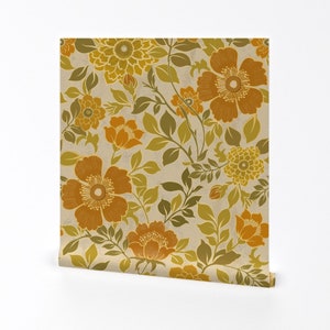 Retro Wallpaper - 70s Retro Vintage Floral Warm Colors by chrissyink - Floral Flowers 70s  Removable Peel and Stick Wallpaper by Spoonflower