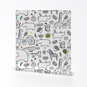 Jungle Animals Wallpaper - Coloring Book Zoo By Lellobird - Jungle Custom Printed Removable Self Adhesive Wallpaper Roll by Spoonflower