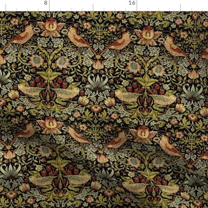 Brown Fabric - Strawberry Thief Small by peacoquettedesigns -   Victorian Bird Strawberry Nature Tapestry Fabric by the Yard by Spoonflower
