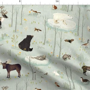 Canadian Wildlife Fabric - This Wild Life By Katherine Quinn - Mint Green Nursery Kids Woodland Cotton Fabric By The Yard With Spoonflower