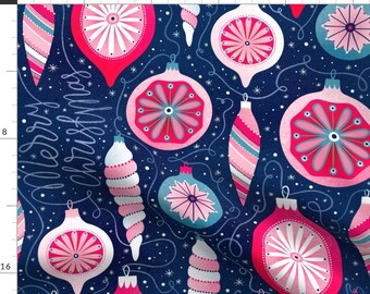 Christmas Blue Pink Ornaments Christmas Fabric - Merry Christmas By Julia Gosteva - Christmas Cotton Fabric By The Yard With Spoonflower