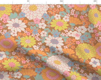 Pastel Retro Floral Fabric - Vintage Floral by morecandy_shop - 70s Floral Flower Power Muted Colors  Fabric by the Yard by Spoonflower