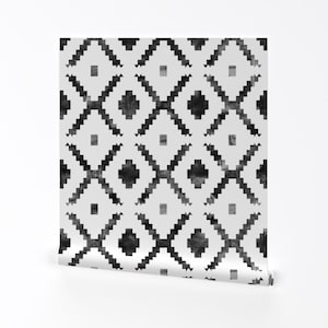 南西部の壁紙 - Schatzibrown の Merri Diamond Black And White - Spoonflower のカスタムプリントの剥がせる粘着壁紙ロール