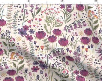 Modern Purple Wildflower Fabric - Fairy Garden By Jill O Connor - Botanical Garden Floral Meadow Cotton Fabric By The Yard With Spoonflower