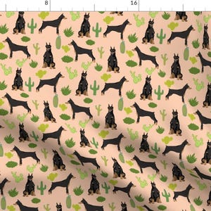 Doberman Desert Fabric - Doberman Pinscher Dog Southwest Cactus Fabric By Petfriendly - Cacti Dog Cotton Fabric by the Yard with Spoonflower