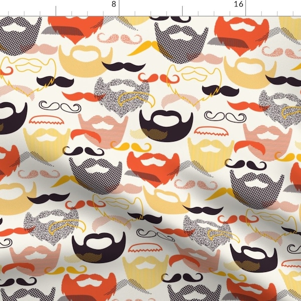 Beard + Mustache Fabric - Modstache And Beards By Katerhees - Mod Scandi Beard Cotton Fabric By The Yard With Spoonflower