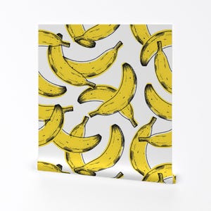 Banana Wallpaper - Banana By Adehoidar - Banana Yellow White Pop Custom Printed Removable Self Adhesive Wallpaper Roll by Spoonflower