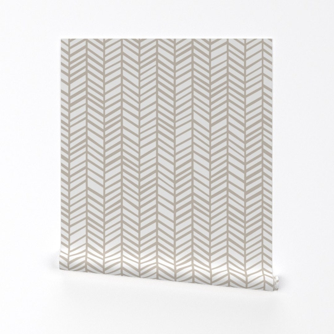 Herringbone Neutral Wallpaper Herringbone Latte by Friztin Beige Taupe