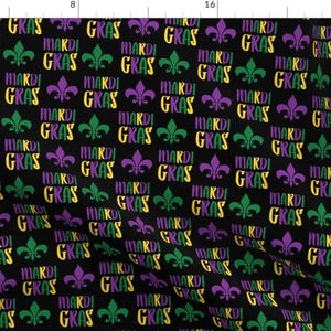 Mardi Gras Fabric - Mardi Gras Text By Charlottewinter - Black Green Yellow Purple New Orleans Cotton Fabric By The Yard With Spoonflower