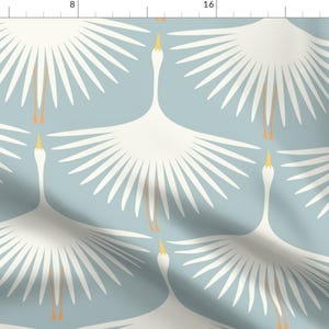 Art Deco Fabric - Art Deco Swans by katerhees - Light Blue Swans Retro Water Bird Nature Fabric by the Yard by Spoonflower imagem 1