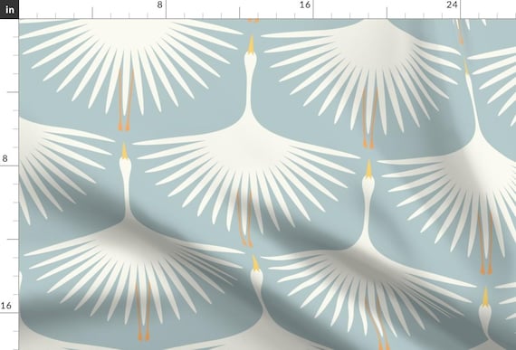 Art Deco Fabric - Art Deco Swans by katerhees - Light Blue Swans Retro Water Bird Nature Fabric by the Yard by Spoonflower