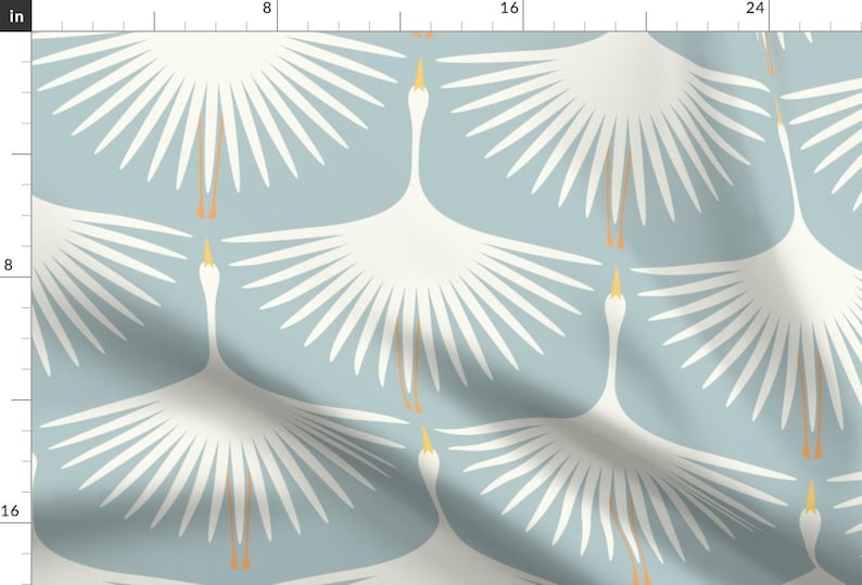 Art Deco Fabric - Art Deco Swans by katerhees - Light Blue Swans Retro Water Bird Nature Fabric by the Yard by Spoonflower imagem 1