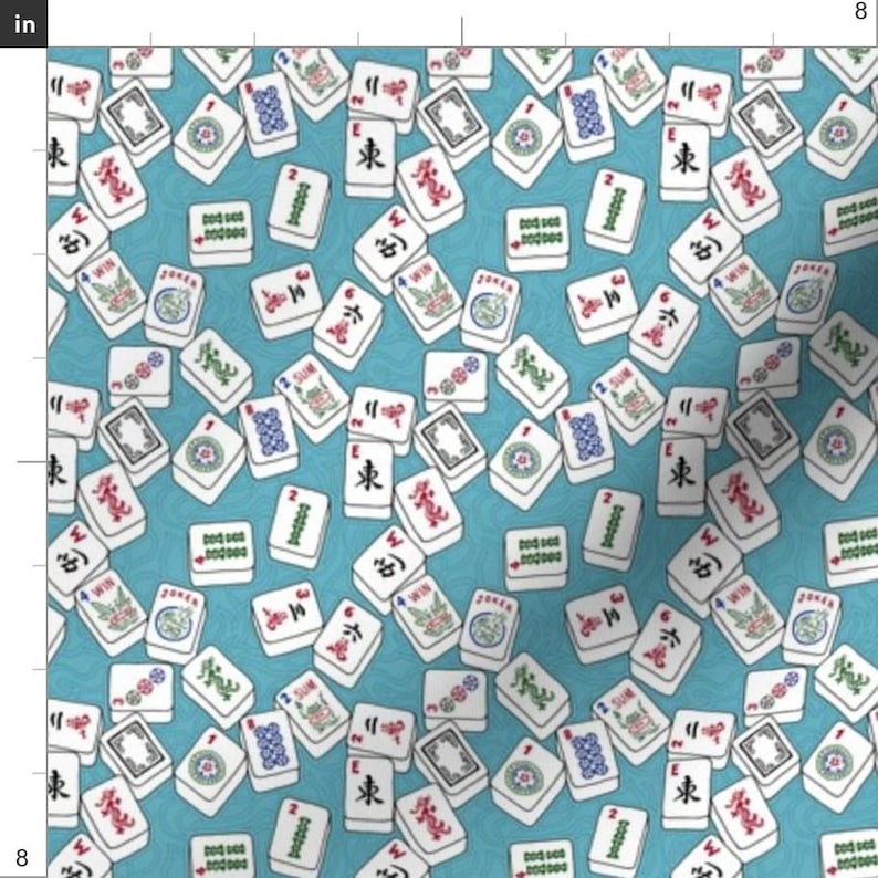 Mahjong Tiles Apparel Fabric - Mini Mahjong by theplumgrove - Small Scale Game Pieces Chinese Classic Aqua Clothing Fabric by Spoonflower image 3