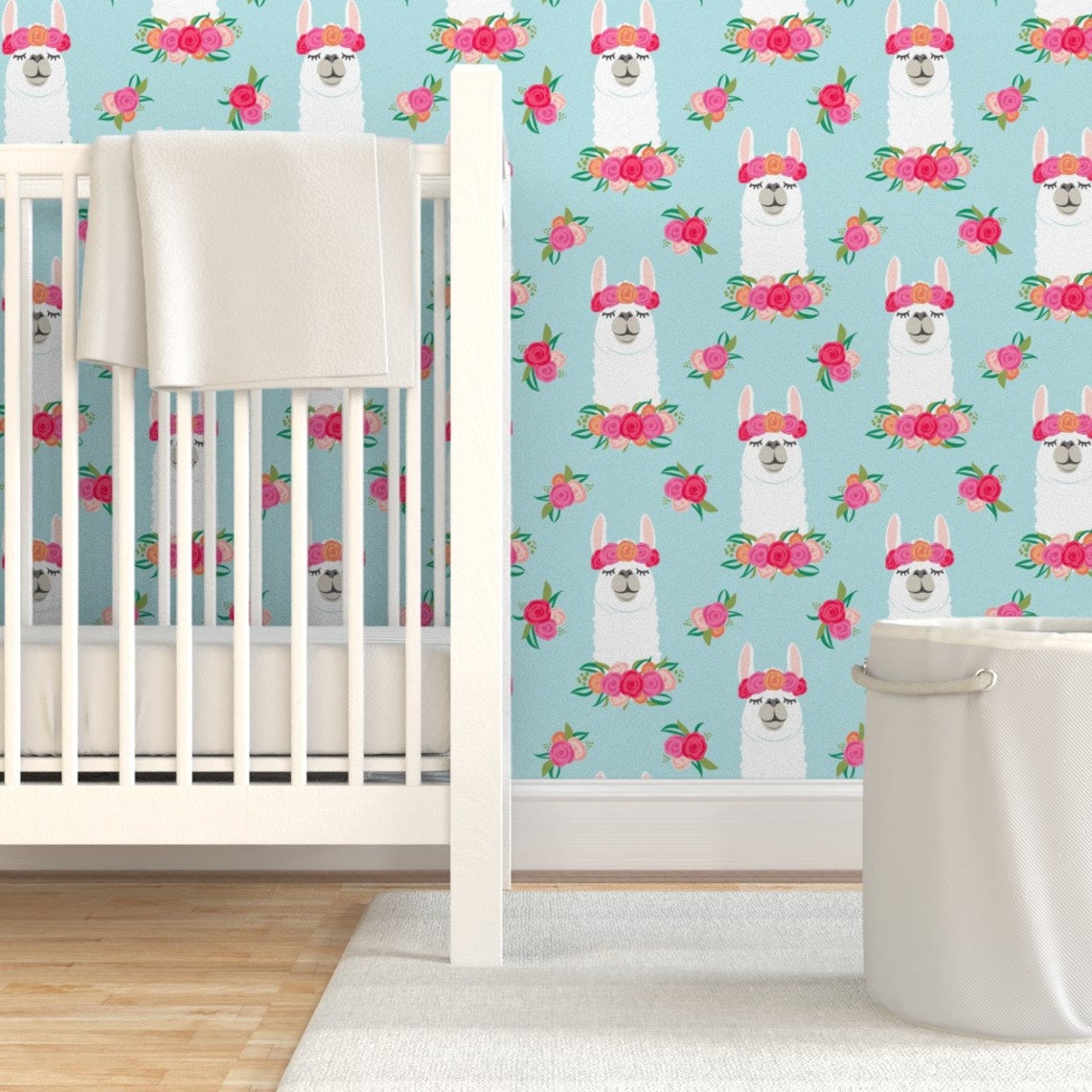 Llama Wallpaper Floral Llama By Littlearrowdesign Blue | Etsy