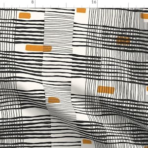 Abstract Plaid Fabric - Modern Plaid by malerin_creative - Block Print Orange Black Cream Minimal Fabric by the Yard by Spoonflower