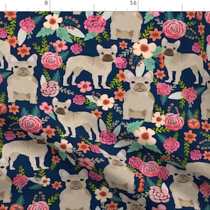 Frenchie Fabric - French Bulldog Floral Fabric - Fawn (Large Format) By Petfriendly - Frenchie Cotton Fabric By The Yard With Spoonflower